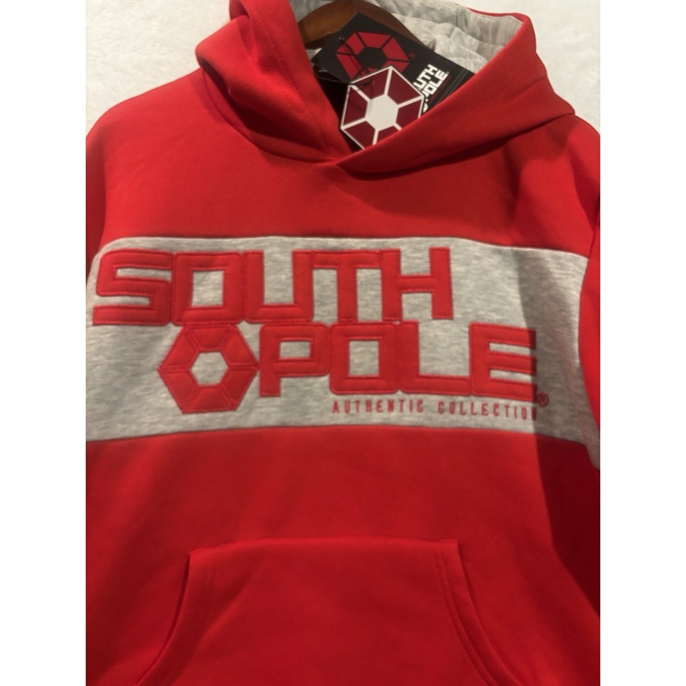 NEW Southpole Mens XL Red Gray Colorblock Puff Logo Hoodie Sweatshirt Streetwear